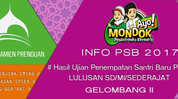 Hasil Ujian Penempatan Santri Baru Lulusan SD/MI (Putri) – Gelombang II